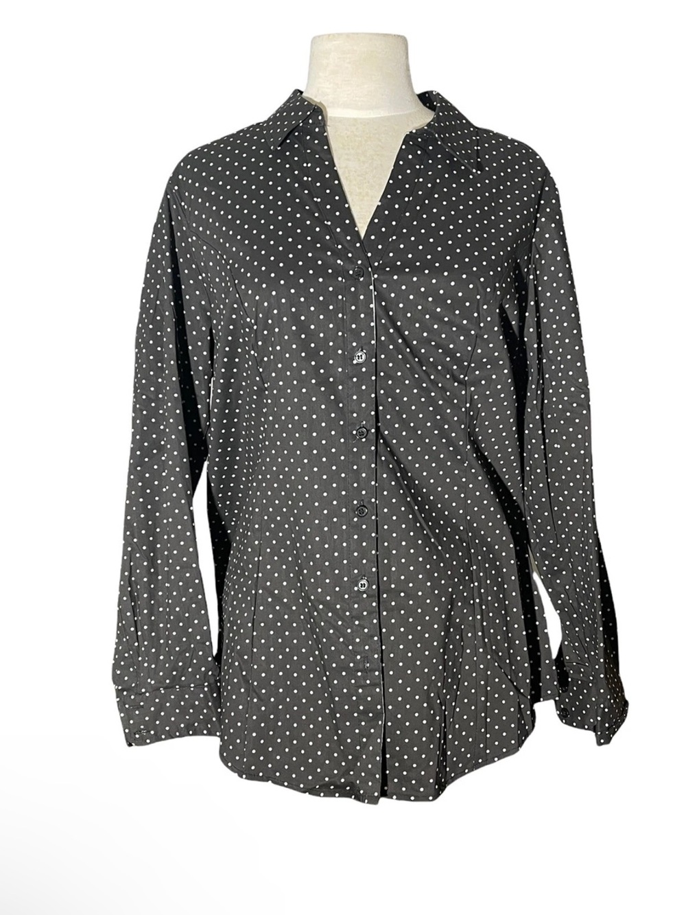 Ashley Stewart Button-Up Black Shirt Formal-Business Polka Dot Size 14
